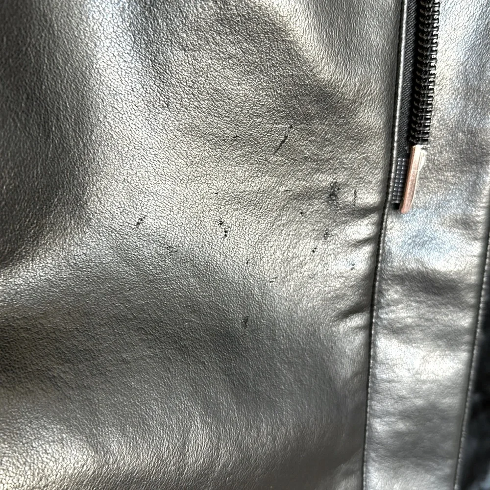 Emporio Armani Black Faux Leather Coat Zipper Front Size 52 Italian - Picture 5 of 14